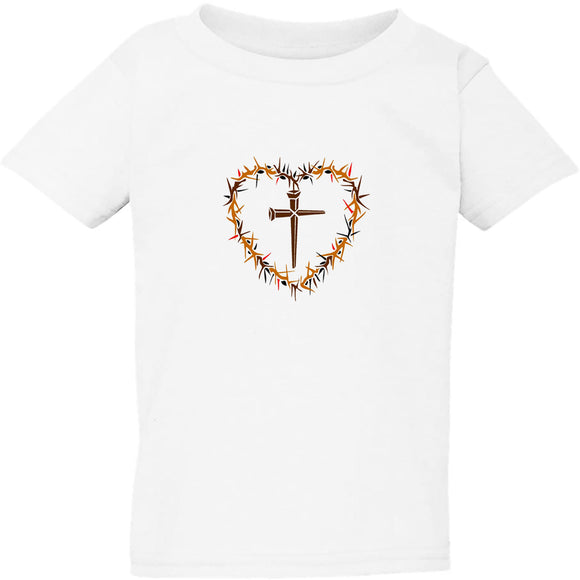 Crown of Thorn Heart Christian Cross Jesus White Kids Boys Girls T Shirt Tee Top