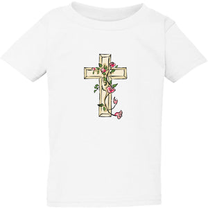 Jesus Cross Good Friday Rose Christian White Kids Boys Girls T Shirt Tee Top