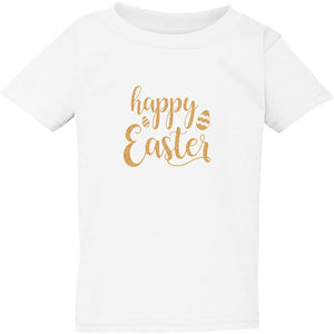 Gorgeous Happy Easter Egg Gold Text White Kids Boys Girls T Shirt Tee Top