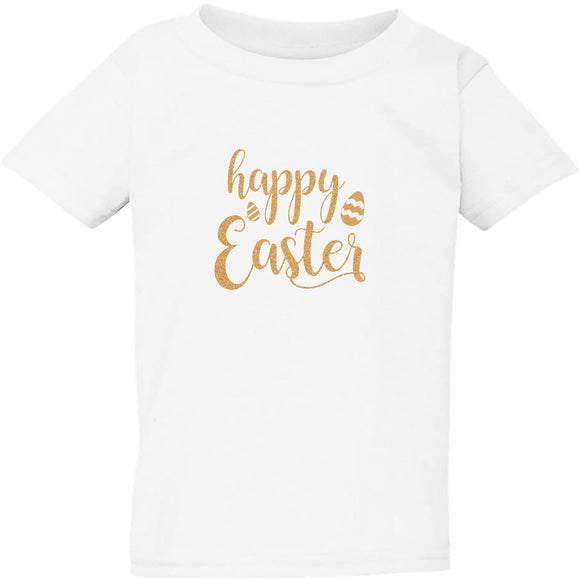 Gorgeous Happy Easter Egg Gold Text White Kids Boys Girls T Shirt Tee Top