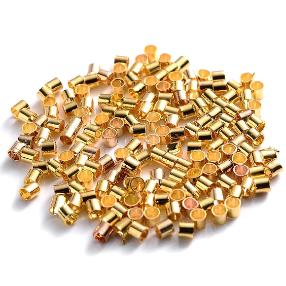 100pcs 2mm Yellow Gold Jewellery Crimps Tube Beads Findings Earrings Making Kit