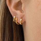 3 Pair 18k Yellow Gold Huggie Hoop Square Hinged Sleeper Earrings Non-allergenic