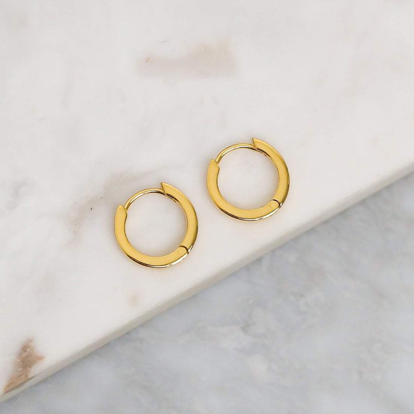 18k yellow Gold plated huggie hoop 20mm sleeper earrings Non-allergenic